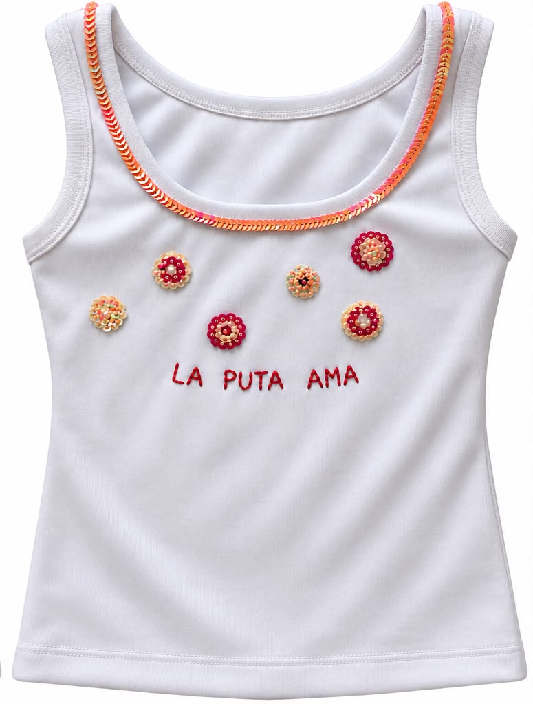 Tank Top La Puta Ama — Bordado de Mostacillas y lentejuelas