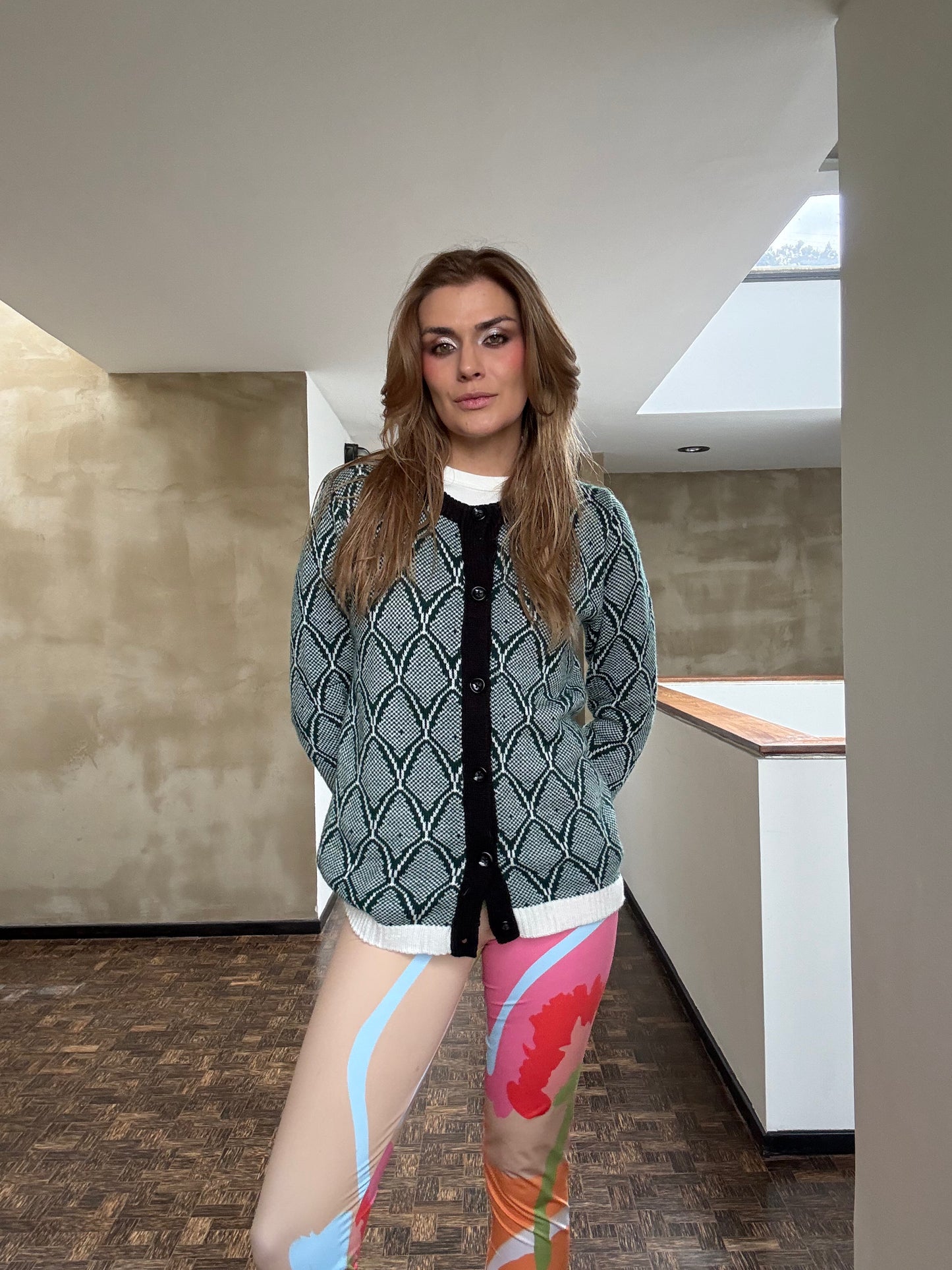 Saco tejido serpiente verde oscuro con blanco