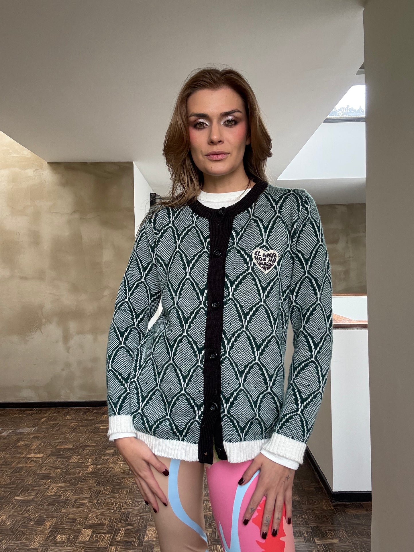Saco tejido serpiente verde oscuro con blanco