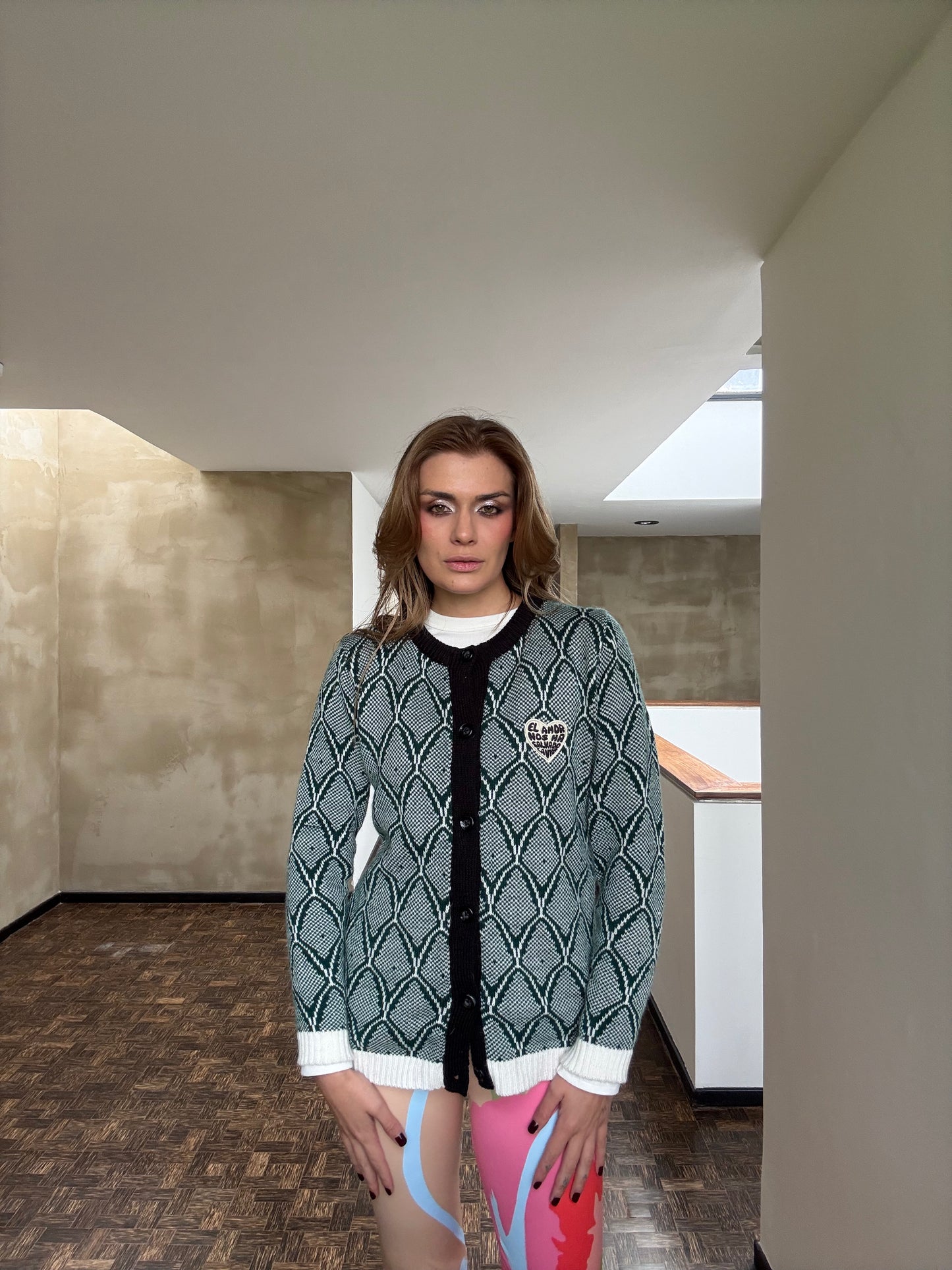 Saco tejido serpiente verde oscuro con blanco