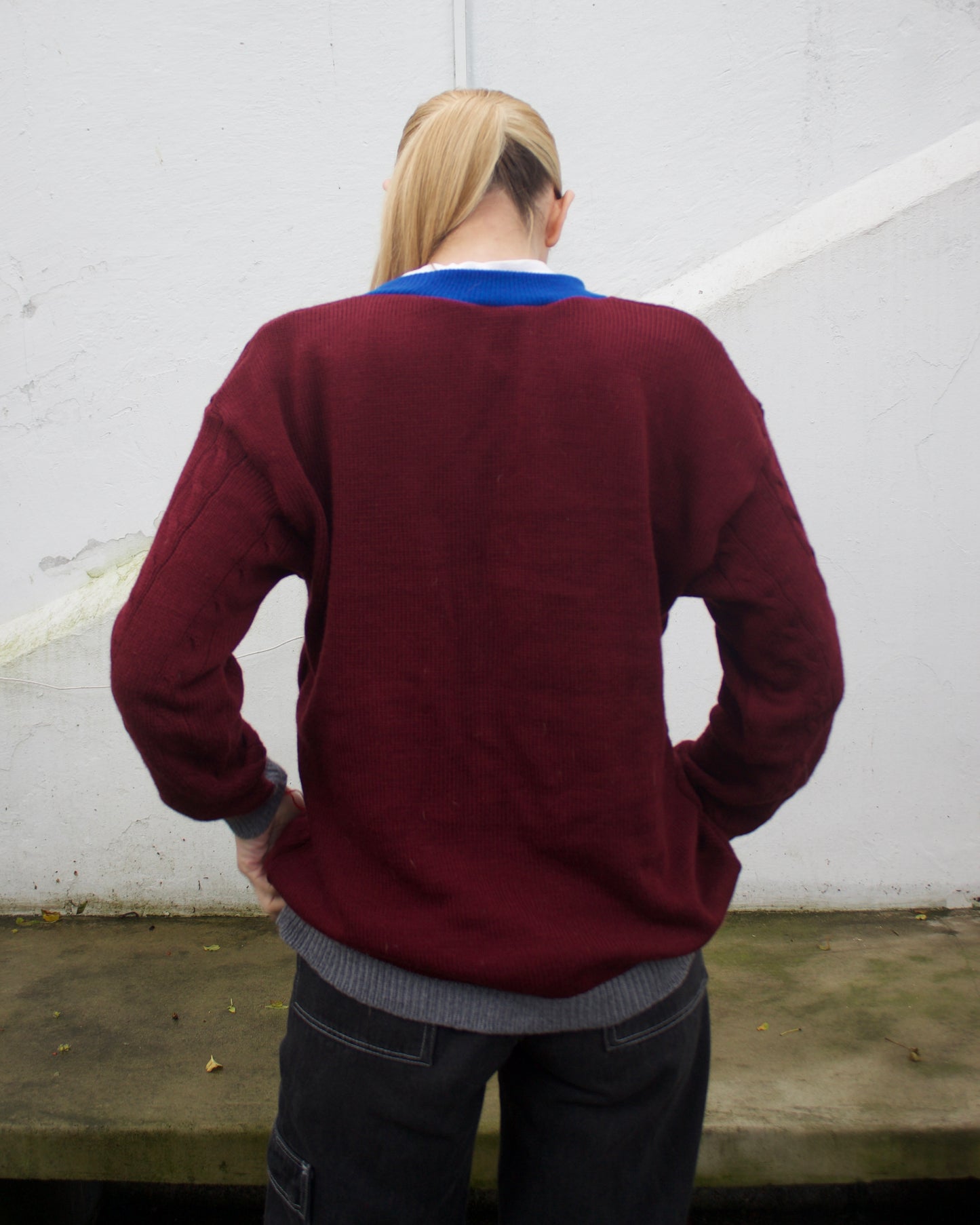 Saco tejido vino tinto con azul